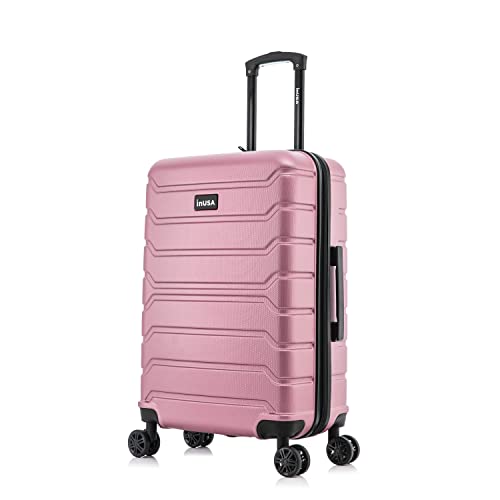 Image of InUSA TREND Luggage with Spinner Wheels | Durable lightweight Hardside Suitcase, Travel bag with Handle and Trolley, 24-Inch Medium Checked luggage | Rose Gold