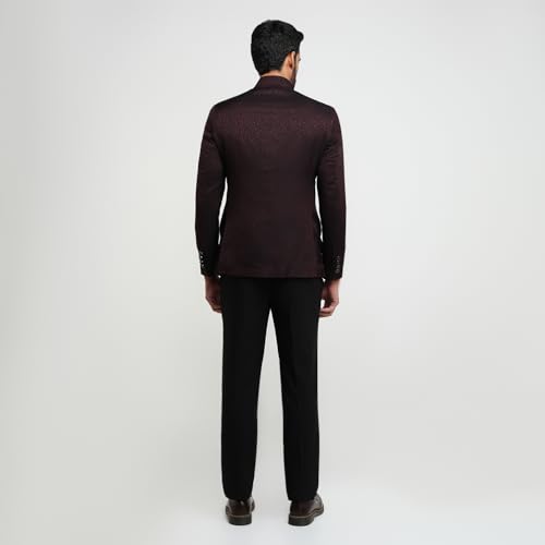 Image of Raymond Men Regular Fit Jacquard Pattern Pure Polyester Band Collar Full Sleeve Festive Suit