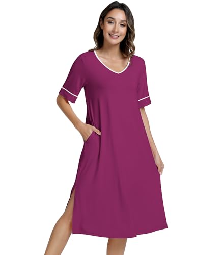 Image of NACHILA Bamboo Viscose Nightgowns for Women Cooling Night Gown with Pockets