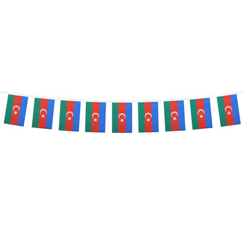 Image of AZ FLAG Azerbaijan 6 meters BUNTING Flag 20 flags 9'' x 6'' - Azerbaijani STRING flags 15 x 21 cm