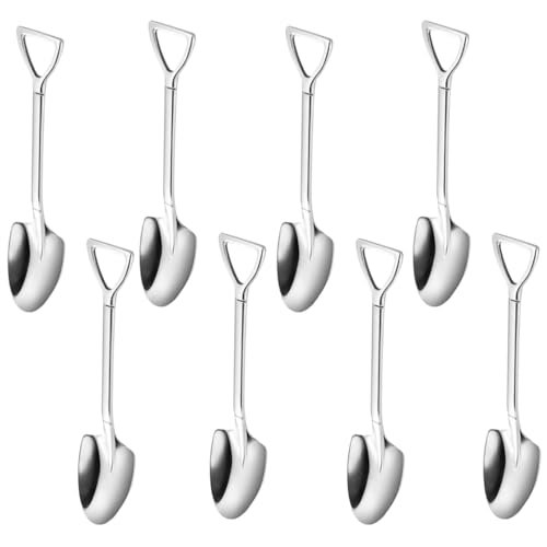 8PCS Shovel Spoon Set Stainless Steel Shovel Shape Spoon Silver Mini Dessert Mixing Spoon for Party Home Kitchen