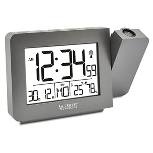 La Crosse Technology WT522 Réveil Radio-Piloté avec Projection - Silver, Gris, 167.9 x 99 x 38.5 mm, (WT522-MEG)
