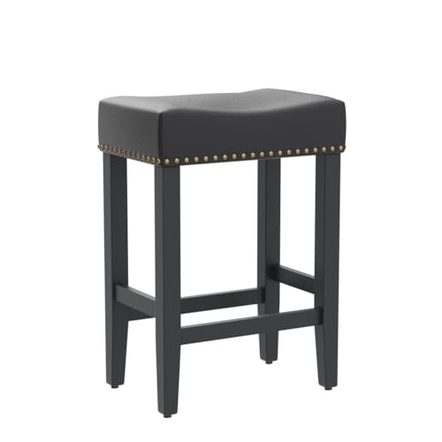 Furnimart ZFFL-0598 26 Inch Bar Stools Set Of 2 Leather Saddle Stool Counter Height Bar Stools With Rivet Trim Cushion Seat Wood Counter Stools thumb #3