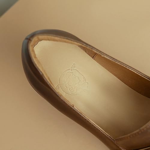 Women's Leather Chunky High Heels Penny Loafers Mid Stacked Heel Square Closed Toe Slip On Dress Uniform Oxfords Vintage Classic Comfortable Work Office Pumps Elegant Party Dress Shoes3