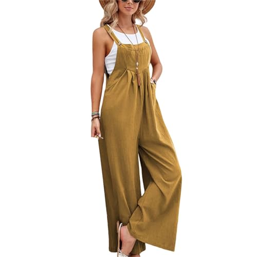 Image of Kubbon Womens Wide Leg Jumpsuits Sleeveless Straps Bib Overalls Summer Baggy Casual Pants Rompers Overalls with Pockets