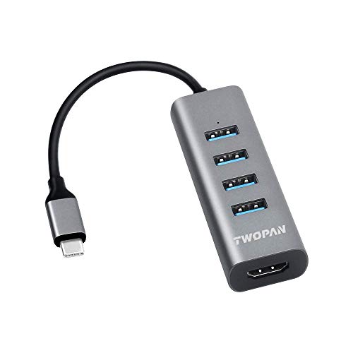 TWOPAN USB C Hub T1-H, 5-in-1 USB Type C Hub with HDMI(4K) Output and 4 USB 3.0 Ports Compatible with Samsung Galaxy S10+/S10/S9/S8 MacBook Air/Pro Chromebook iPad Pro Travellers' Choice Space Gray