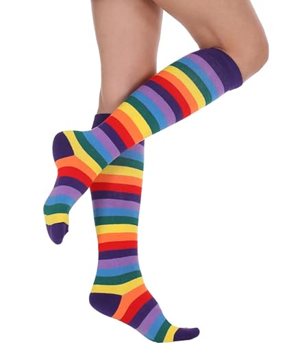Image of Striped Knee High Socks for Women Outdoor Sport Athletic Stripe Casual Tube Socks