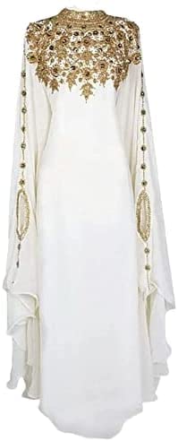 Abaya Kaftans for Women White Gown Maxi Sale New Dubai Kaftan Beautiful Moroccan Kaftan Farasha Dress Long Muslim Dress (2XL)