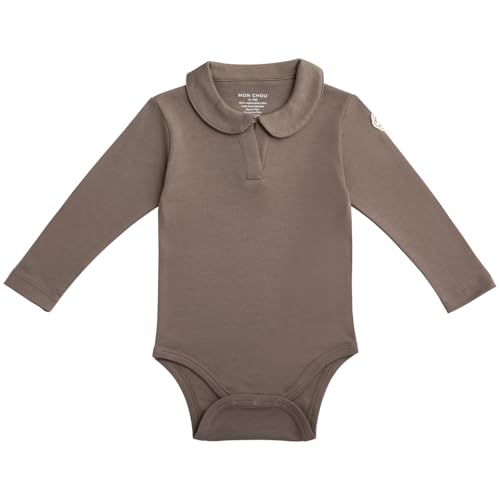 MON CHOU Premium Long Sleeve Bodysuit - Luxuriously Soft, 100% Pima Cotton Baby Bodysuit with Collar - Organic Cotton Baby Clothes (Cocoa, 6-9 Months)