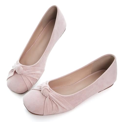Hee grand Women Square Toe Ballet Flats Shoes Bowknot Dressy Shoes Casual Suede Slip-On Loafers3