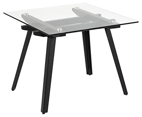 Marca Amazon — Mesa auxiliar cuadrada Moiry de 60 x 60 x 50 cm con tapa de cristal transparente y base de metal negro