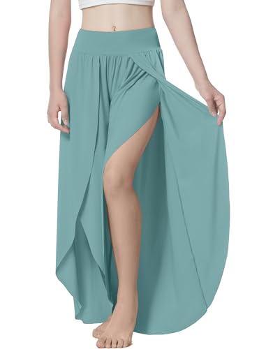 Image of EXARUS Girls Flowy Pants Dance Palazzo Wide Leg Teen Casual Baggy | Tween Split Loose Trousers Elastic High Waisted Vacation Beach Bottoms Youth Front Slit Junior Kids Size 6-12Y