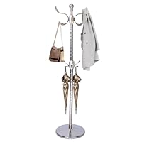 Coat Rack with Round Base, Vintage Metal Freestanding Coat Racks, Stainless Steel Coat Rack Stand with 14 Hooks for Hanging Scarf, Bag, Jacket (Vintage Silver)