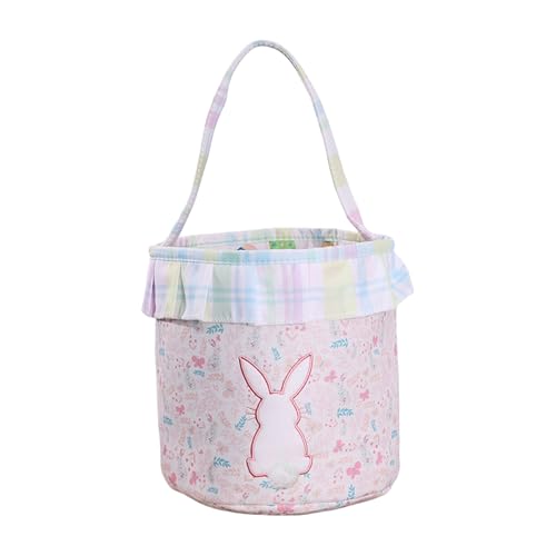Cesta de Pascua genérica con cubo de conejo con cola de pompón | Decoración de Cesta de huevos de Pascua | para niños y niñas caramelos juguetes chocolate regalos cumpleaños