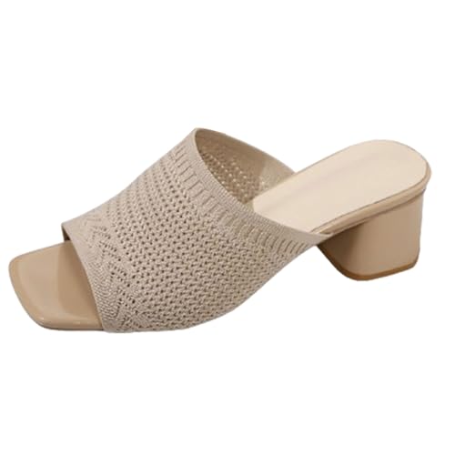 Mules tricotées femme talon bloc bout ouvert chaussures été