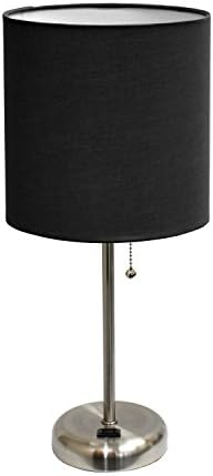 Limelights LT2024-BLK Stick Charging Outlet and Fabric Shade Table Lamp, Brushed Steel/Black