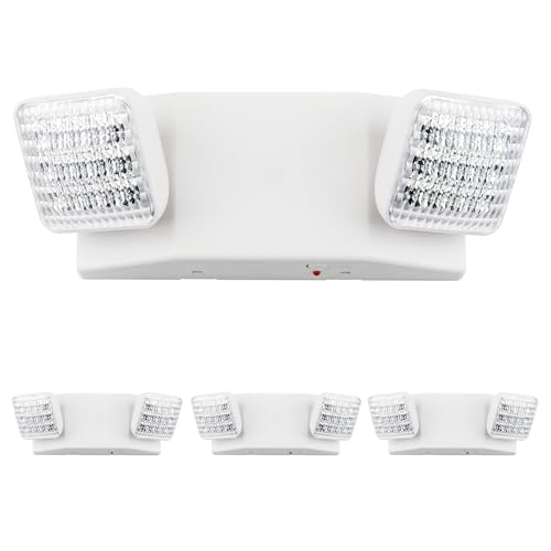 LIT-PaTH LED Emergency Lighting Fixtures with 2 LED Heads and Back Up Batteries- US Standard Exit Light, UL 924 and CEC Qualified, 120/277 Voltage, 4-Pack