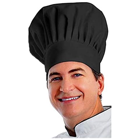 IPXEAD Chef Hat Adult Premium Adjustable Elastic Baker Kitchen Cooking Chef Cap Black Cover