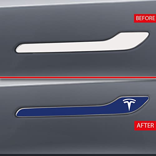 Image of IPG Compatible for Model 3 / Model Y /Juniper Door Handle Decal Sticker Wrap Kit (Set of 4) with Tesla Logo Personalize Your Tesla (Navy Blue)