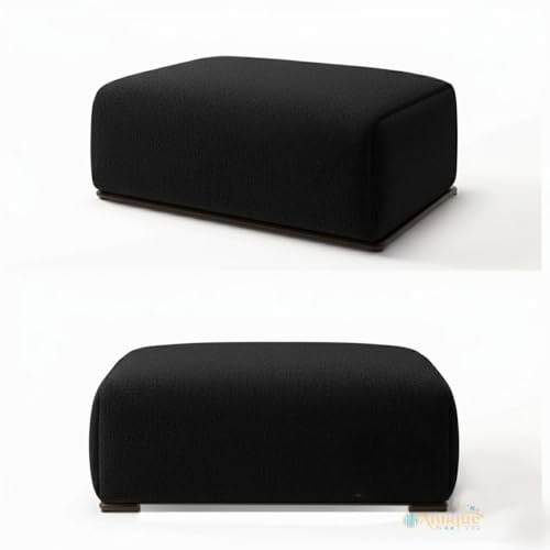 Image of Boucle Fabric Modern Design Sofa with Pillow or Strong Woden Legs Best for Living Room, Halways, Garden (3+1 Seater + Ottoman (Black))