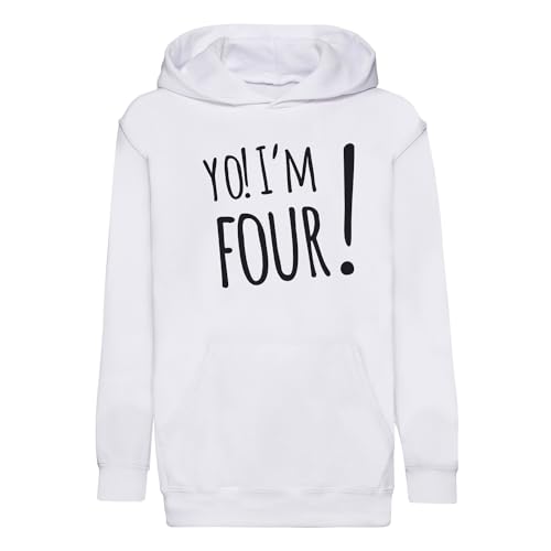 Sweat à capuche enfant Yo I'm Four haut de gamme pour anniversaire 4 ans