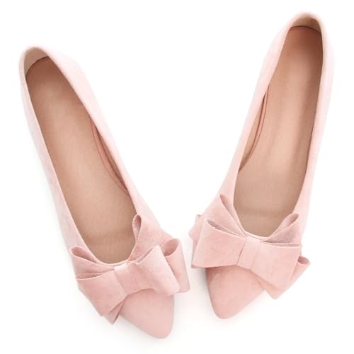 Image of SAILING LU Womens Bowknot Ballet Flats Pointy Toe Suede