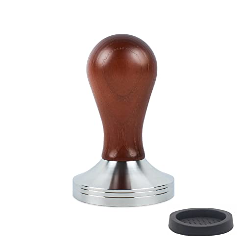 WISSXOER Espresso Press Hand Tamper Coffee Distributor & Tamper 49mm Walnut Wooden Handle And 304 Stainless Steel Flat Base With Mat Espresso Machines Accessory (49mm)