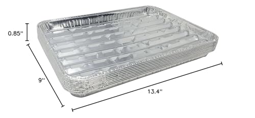 Pack of 15 Disposable Aluminum Broiler Pans – Good for BBQ, Grill Trays – Multi-Pack of Durable Aluminum Sheet Pans – Ribbed Bottom Surface - 13.40\" x 9\" x 0.85\"