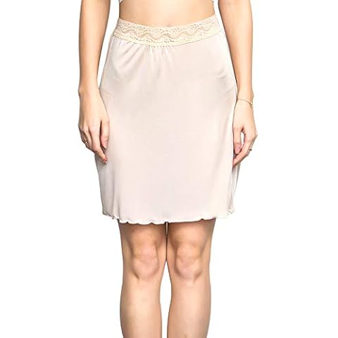 Zylioo Women's Mulberry Silk Knitted Elasticated Lace Waist Half Slips Underskirt Breathable and Anti-Static Underdress Nude Cover