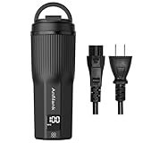 【日本海外兼用】 Anfilank ポータブル電気ケトル 380ml 6段階温度調節 12時間保温 持ち運びケトル トラベル湯沸かし器 三重安全保護 PSE認証済 （コンパクト/ステンレス二重構造/ 4分半沸騰/ 変換プラグ不要）ブラック