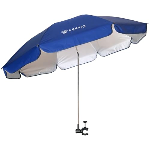 Image of AMMSUN XL Chair Umbrella with Universal Clamp Adjustable 47 inches and 360-degree Swivel UPF 50+, Portable Clamp on Camping or Beach Chair, Stroller, Wheelchair, Golf cart, Lounger (1, Navy)