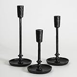 Rustic Cast Iron Taper Candle Holder - Set of 3 Vintage Candle Stands, Candlestick Holders for Wedding, Dining, Party Décor (Black)