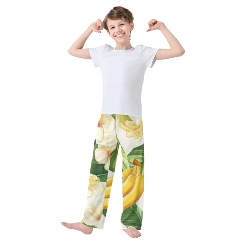 ZZXXB Banana and Flowers Boys Long Pants Soft Trousers Elastic Waist Kids Lounge Bottoms with Pockets S-XL3