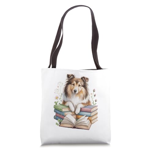 Shetland Sheepdog Books Flowers Book Reading Sheltie Dog Tote Bag