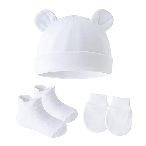 Image of UTTPLL Newborn Hats Mittens Set Toddler Girls Boys Cotton Nursery Hospital Beanie No Scratch Gloves Unisex Baby Infant Caps