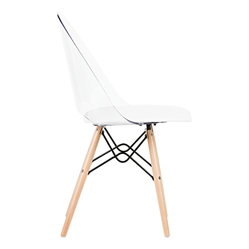 South Shore Annexe Mid-Century Modern Eiffel Office Chair, Wooden Legs, Clear And White 19.5D X 16.25W X 32.5H In #TOP6