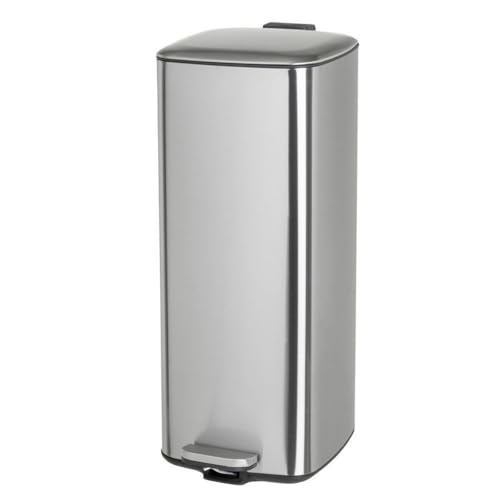 CasaSelección Cubo de Basura de 30 Litros de Acero Inoxidable Plateado de 37x27x65 cm. Papelera con Cubo Interior Extraíble de Polipropileno con Asa y Apertura con Pedal