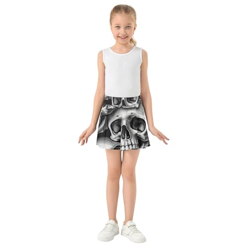 Realistic Skulls Roses Grey Tennis Skirts for Kids Toddler Athletic Shorts for Girls Skorts Teen Cheer 4t3