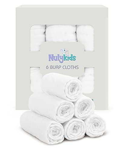 Image of Nuly Kids Muslin Burp Cloths for Babies - Newborn Cotton Baby Burp Cloths, Baby Girl & Baby Boy Burping Cloths - Baby Bibs/Cloth Diapers Burp Cloths, Neutral & Unisex Burp Cloth - Pack of 6, White