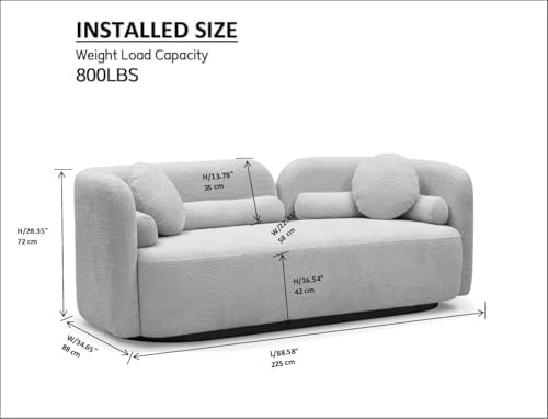 88.58" Beige Modern Curved Sofa Couch, Japandi Style Boucle Sofas, Minimalist Comfy Couches for Living Room Apartment Boucle Teddy Fabric Solid Wood Frame with 2 Pillows and Cushions