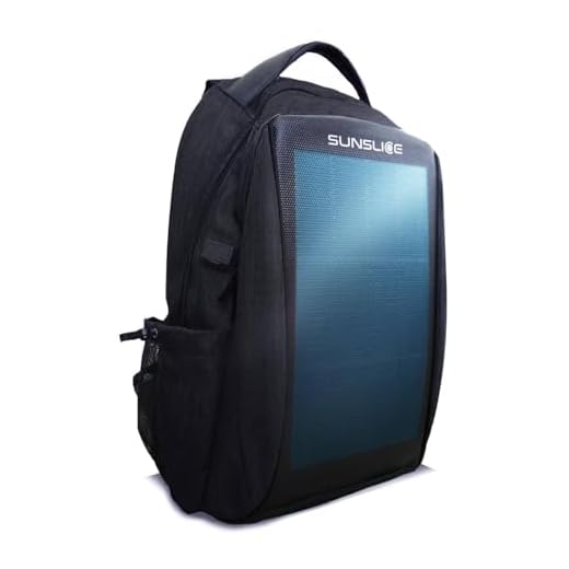 Sunslice | Sac à Dos avec Panneau Solaire pour Ordinateur, Sac Voyage avec cellules solaires Flexibles et puissantes, incassables et Anti-Griffes, idéal pour randonnée ou Camping, Noir