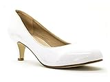 Women's Ladies Round Toe Kitten Heel Dress Work Party Pumps Big Sizes Shoes (White Patent, Numeric_10)