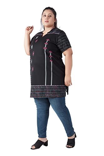 Image of CUPID Women's Cotton Plus Size Plain Half Sleeves Long Top for Summer and Semi Summers with One Side Pocket for Ladies Printed T Shirt