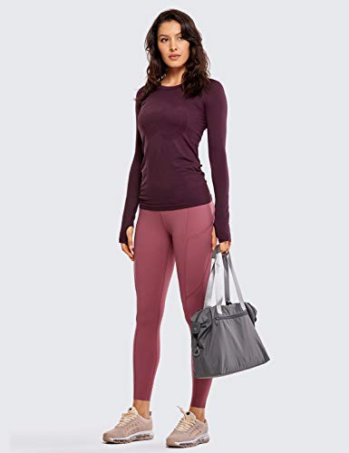 Crz Yoga Women's Seamless Athletic Long Sleeves Sports Running Shirt Breathable Gym Workout Top Dark Red-Slim Fit Medium #TOP2