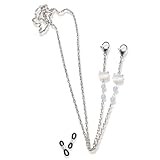 [R-days代官山] 猫好き メガネチェーン マスクチェーン マザーオブパール パール レディース ゴールド シルバー おしゃれ シンプル 眼鏡アクセサリー メガネ小物 サングラス チェーン ネコ 花粉症 プレゼント 日本製 （ホワイト×ステンレス/ボックス付き）