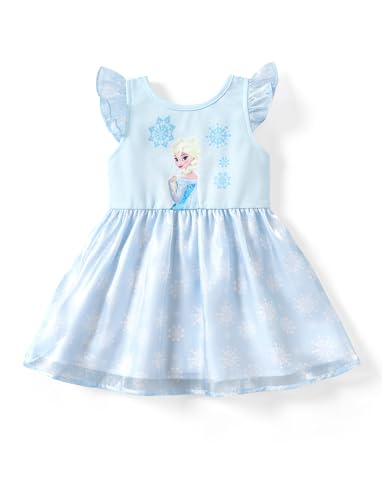 Image of Disney Princess Frozen Elsa Minnie Stitch Toddler Girl Tulle Tutu Dress Ruffle Sleeve Mesh Summer Birthday Party Clothes 2-9Y