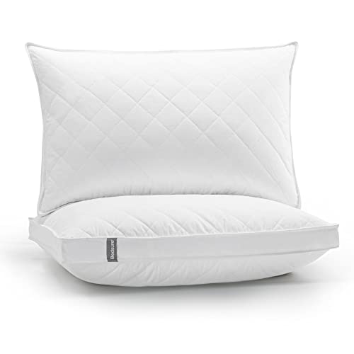 Bedsure Goose Down Feather Pillows - Pillows Queen Size Set of 2 for Sleeping, 100% Cotton Shell Soft Luxury Gusseted Cooling Bed Pillow for Side Back Stomach Sleepers, 36 oz Filling