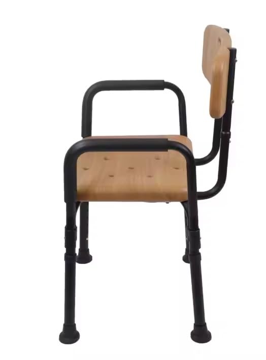 Plus SANTÉ - Sedia da doccia LACANAU effetto legno | Piedini a ventosa antiscivolo, altezza regolabile 6 posizioni, schienale e braccioli Comfort, materiale impermeabile | 54 x 45 cm | 3,8 kg | 100 kg