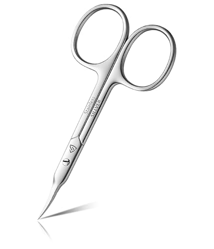SILLVER Cuticle Scissors Curved Blade - Extra Fine Pointed Tip Professional Manicure Grooming Scissors for Cuticles Beard Nose Hair Eyelash Mustache - Eyebrow Scissors
