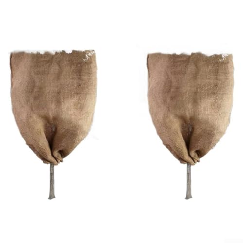 Oniissy Lot de 2 housses réutilisables en toile de jute pour plantes d'hiver – Sacs de protection contre le gel pour arbres et plantes en pot avec attache en corde – Matériau respirant pour jardin (80